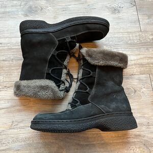 Bear Traps Wander Winter Boots Lace Up Black Suede Fur Lining Gray Size 8